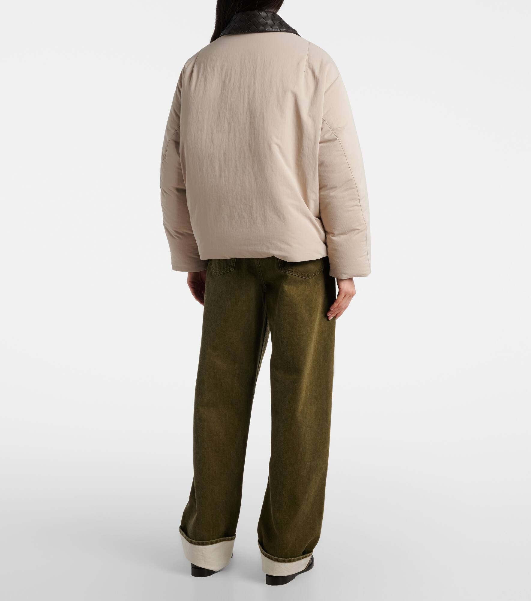 Intrecciato leather-trimmed down jacket - 3