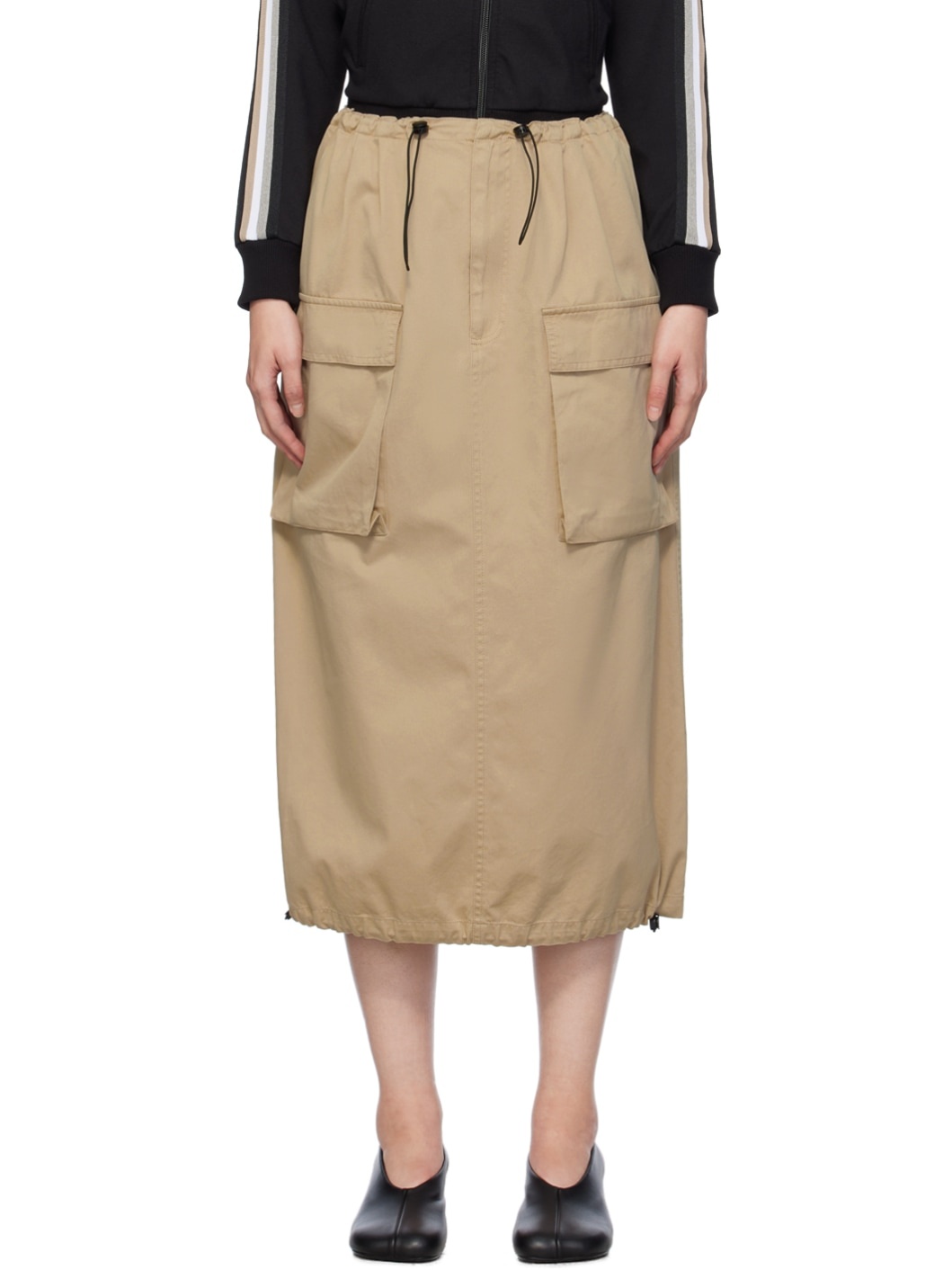 Beige Drawstring Midi Skirt - 1