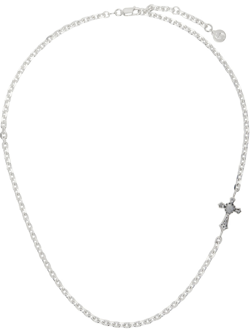SSENSE Exclusive Silver Gothic Side Cross Necklace 1