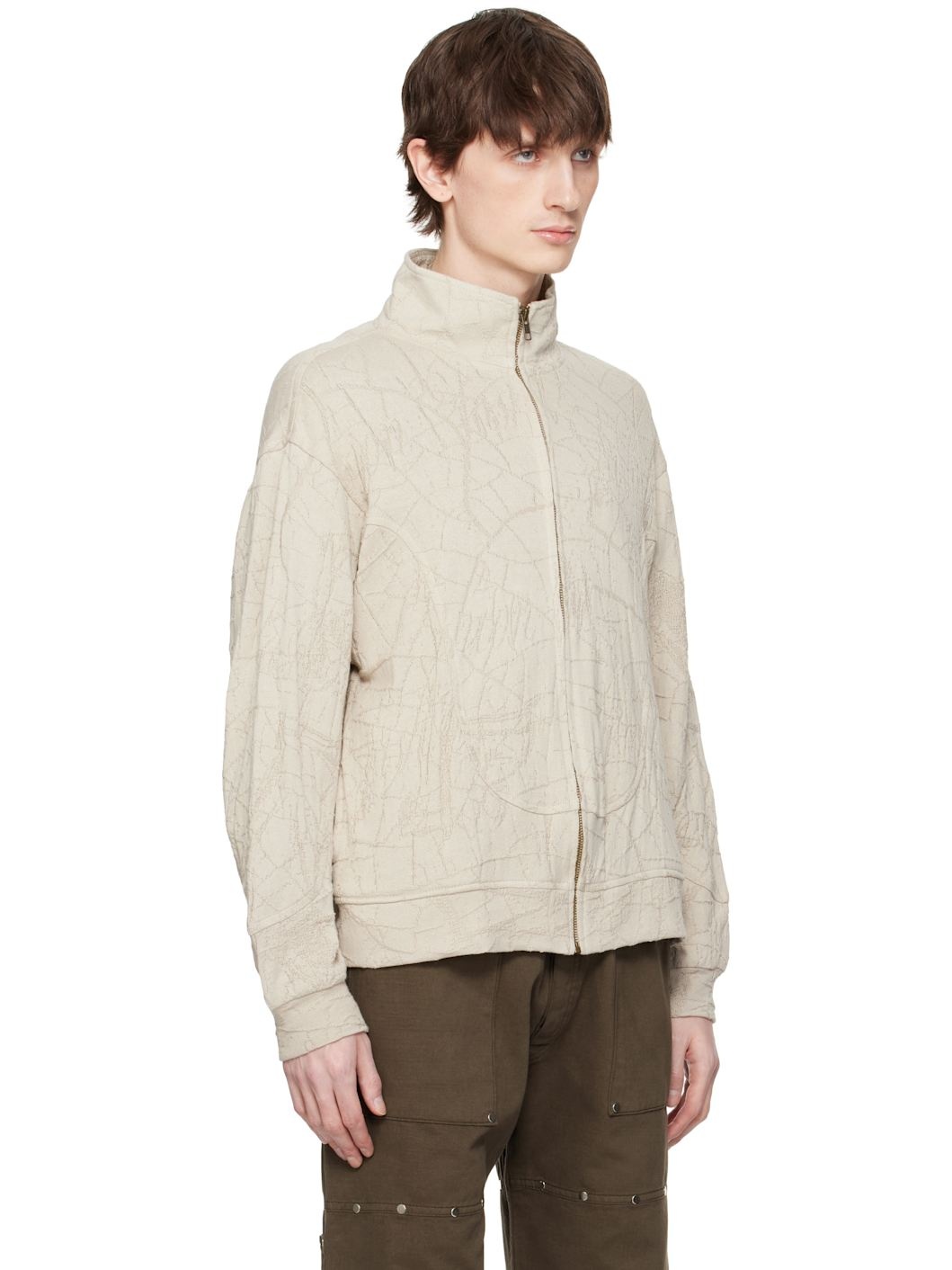 Beige Knit Wave Track Jacket - 2