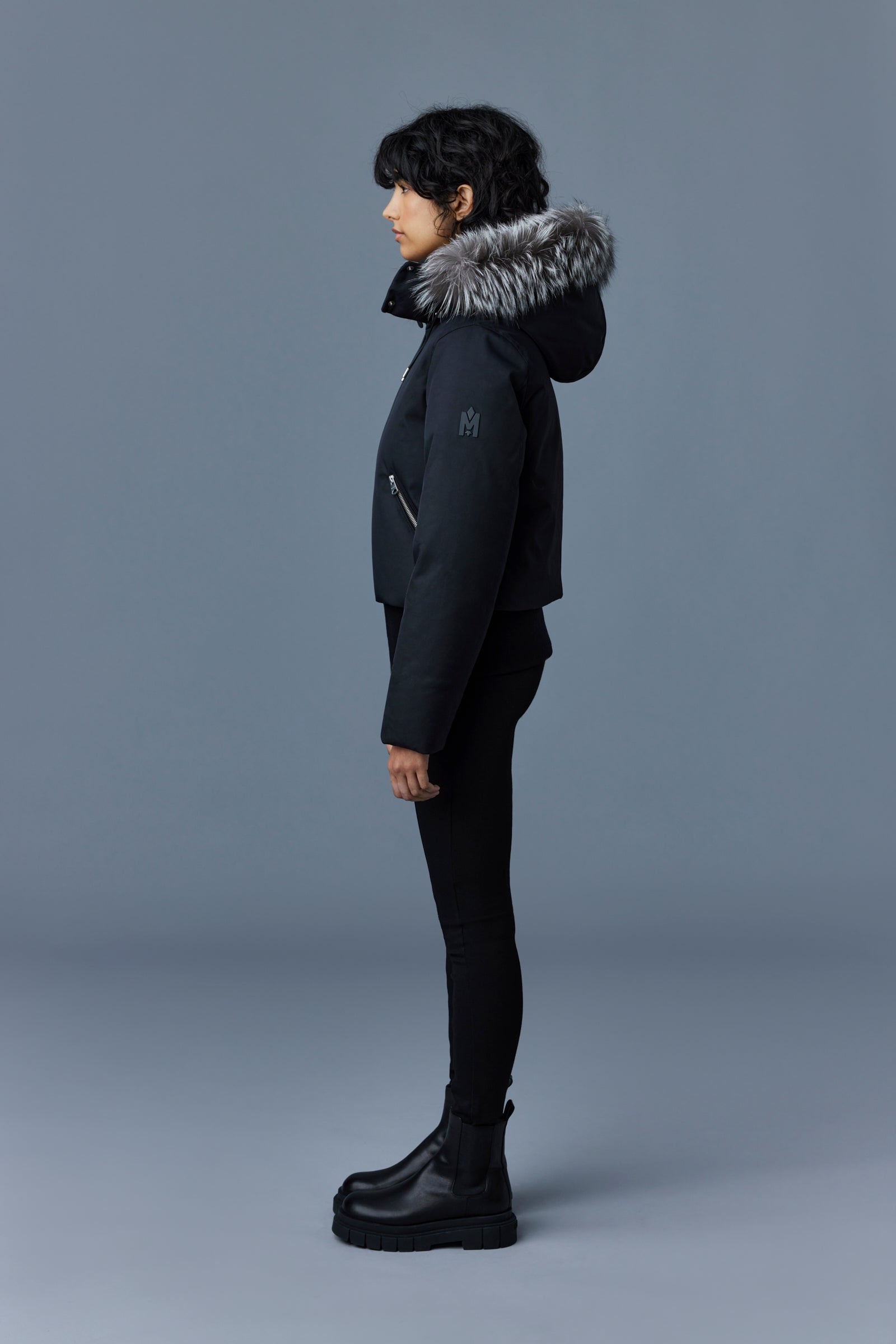 CORY Twill down bomber with removable hood and silver fox fur - 3
