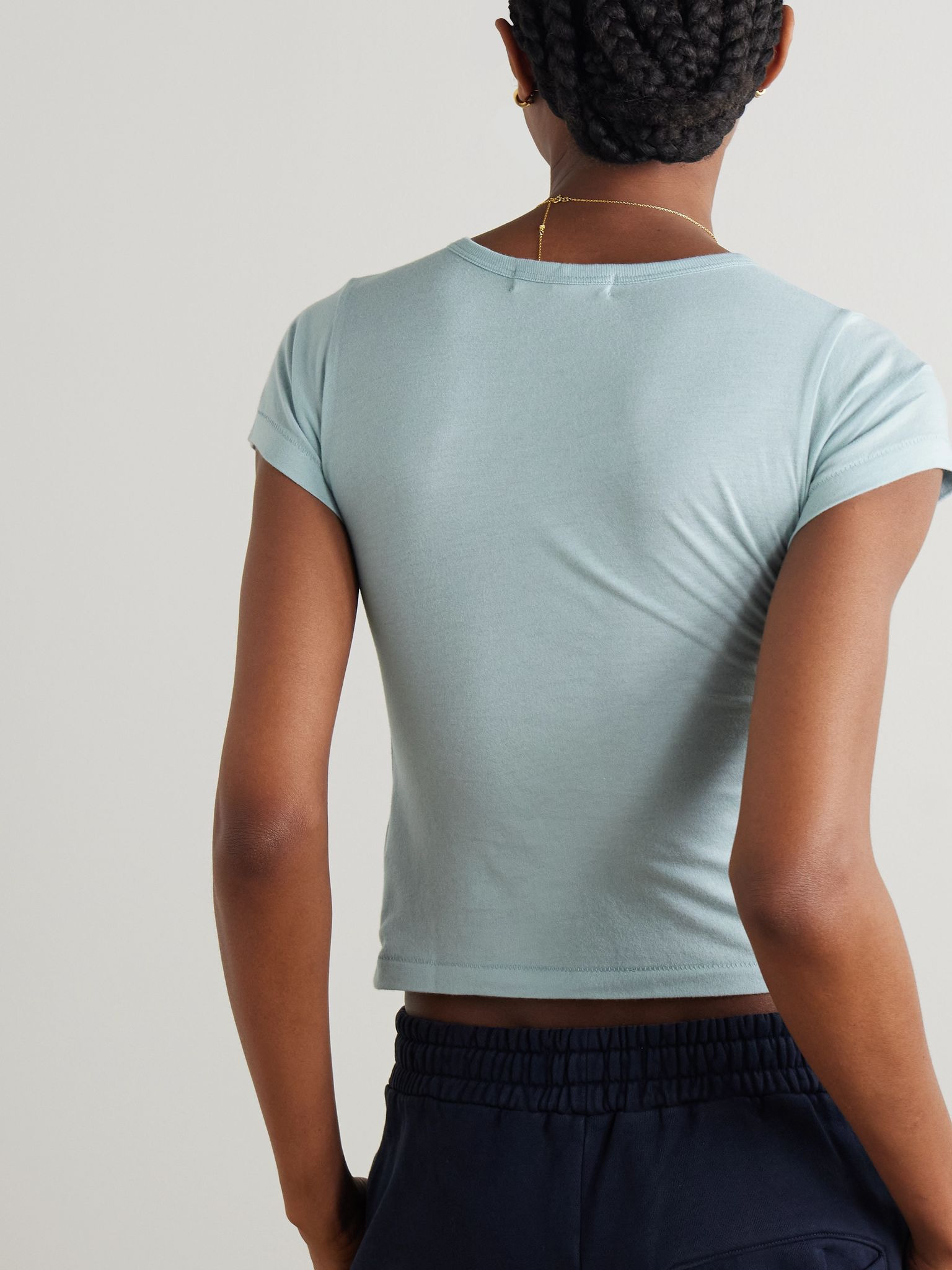 Baby Tee cropped cotton and modal-blend jersey T-shirt Blue - 3