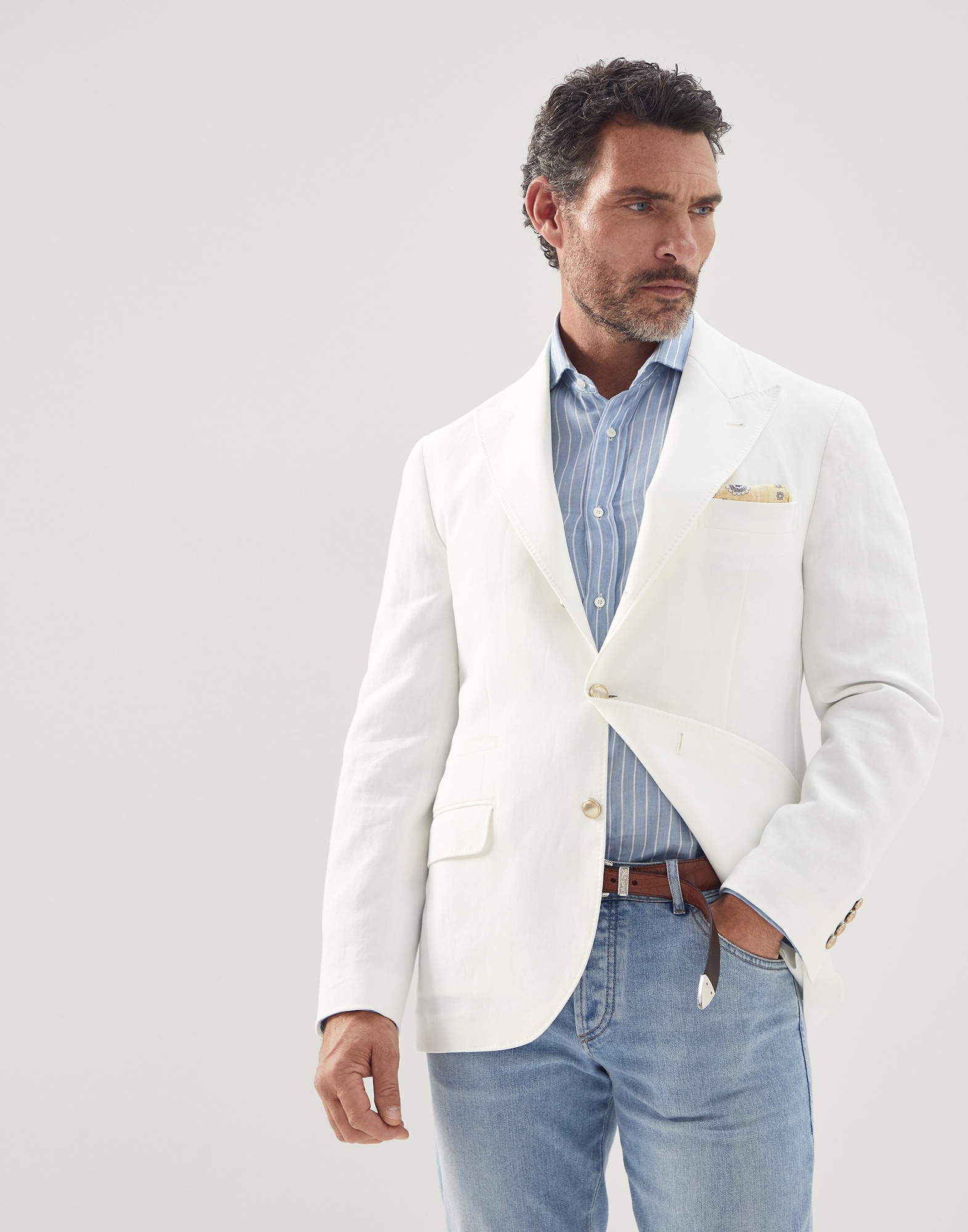 Smooth linen and lyocell striped twill basic fit shirt with spread collar - 4