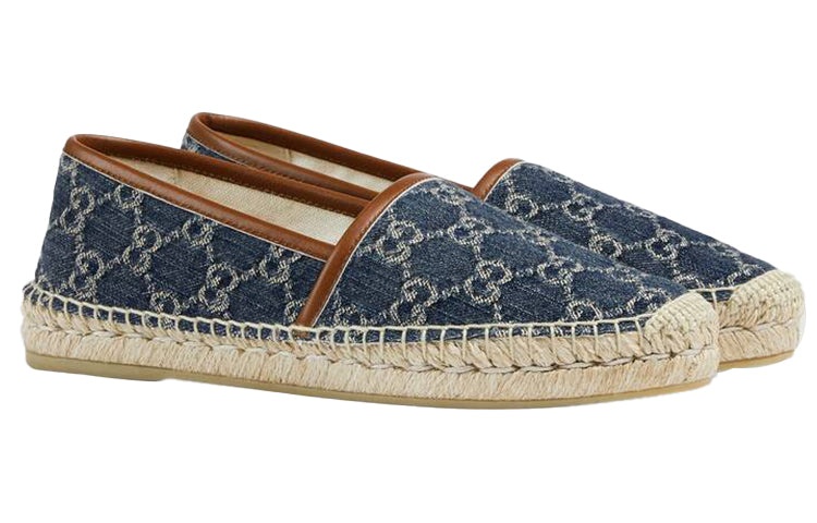 (WMNS) Gucci Denim Series Breathable Wear-Resistant Double g Jacquard Flat Shoes Blue 580877-2KQ50-4 - 2