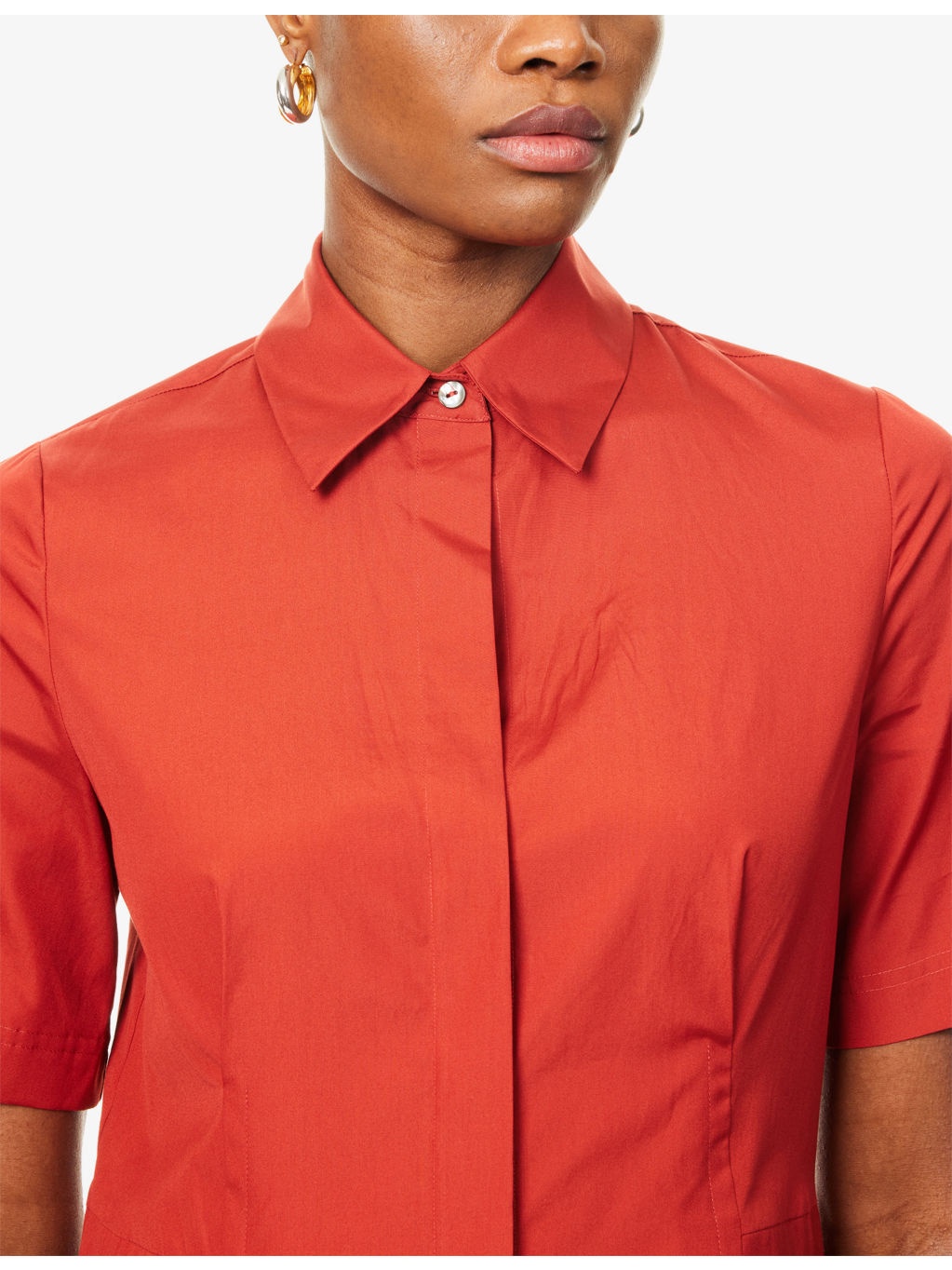 Pleated Short-Sleeves Cotton-Poplin Midi Dress - 5