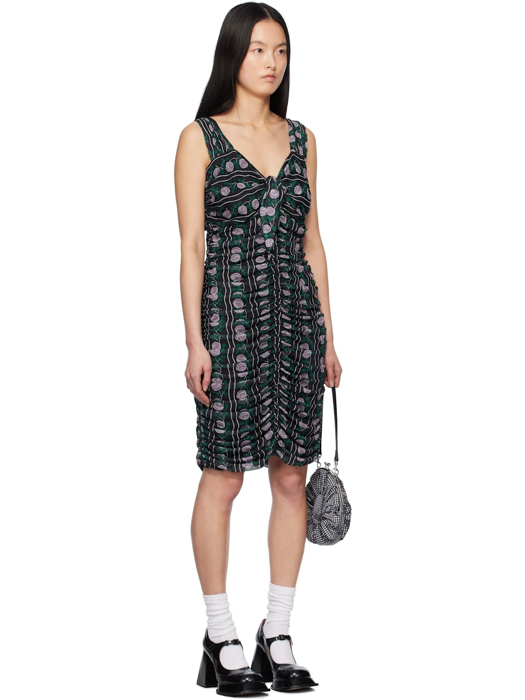 Black Rosetti Mesh Ruched Tie Midi Dress - 2