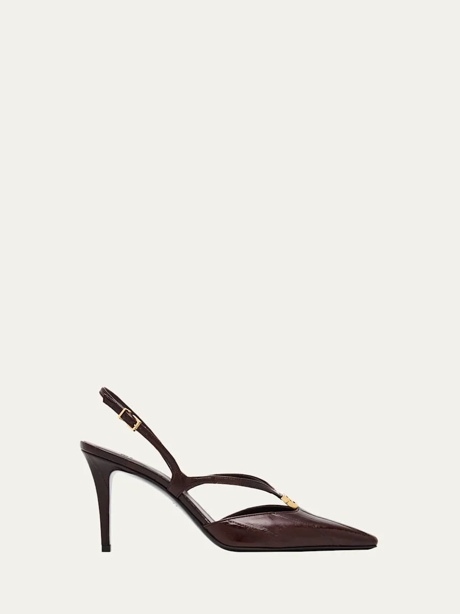 85mm Fold Eel Leather Slingback Pumps - 1