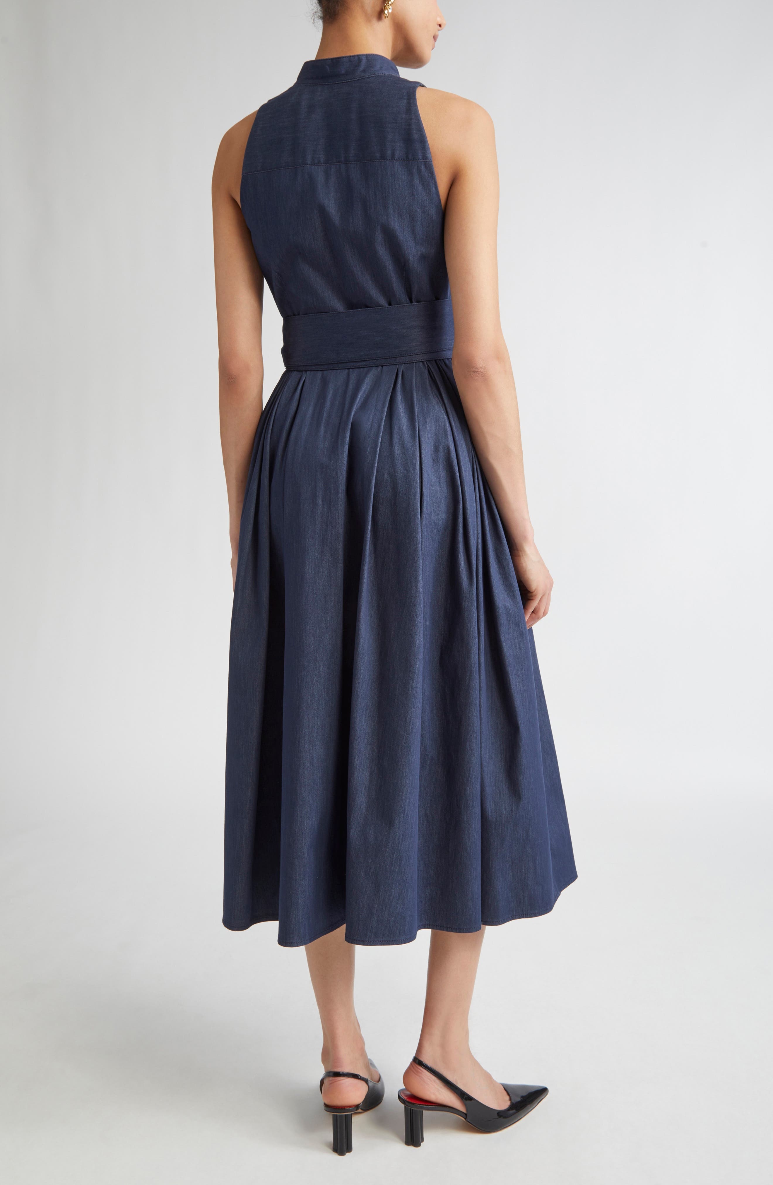 Carolina Herrera Sleeveless Cotton Blend Belted Shirtdress in Dark Navy at Nordstrom - 2