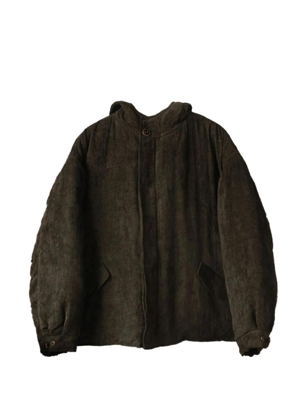 padded linen-velvet parka - 1