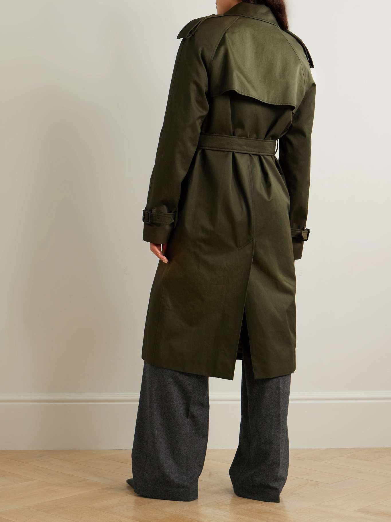 Double-breasted belted cotton-gabardine trench coat Forest green - 4