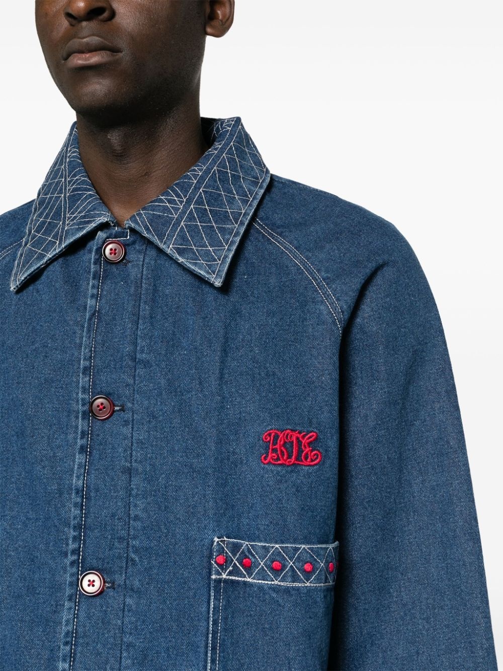 motif-embroidered denim jacket - 5