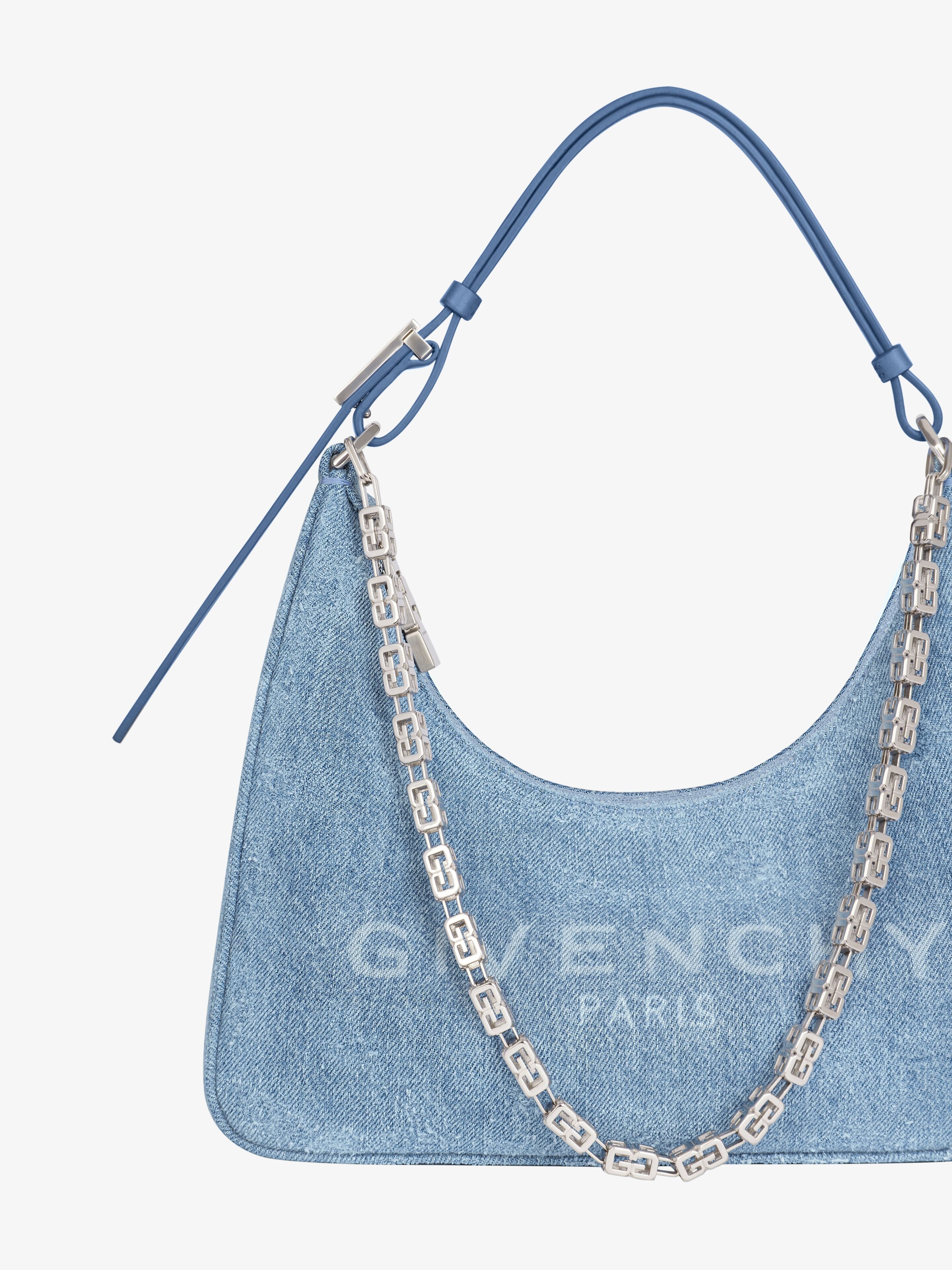 SMALL MOON CUT OUT BAG IN WASHED DENIM WITH CHAIN - 6