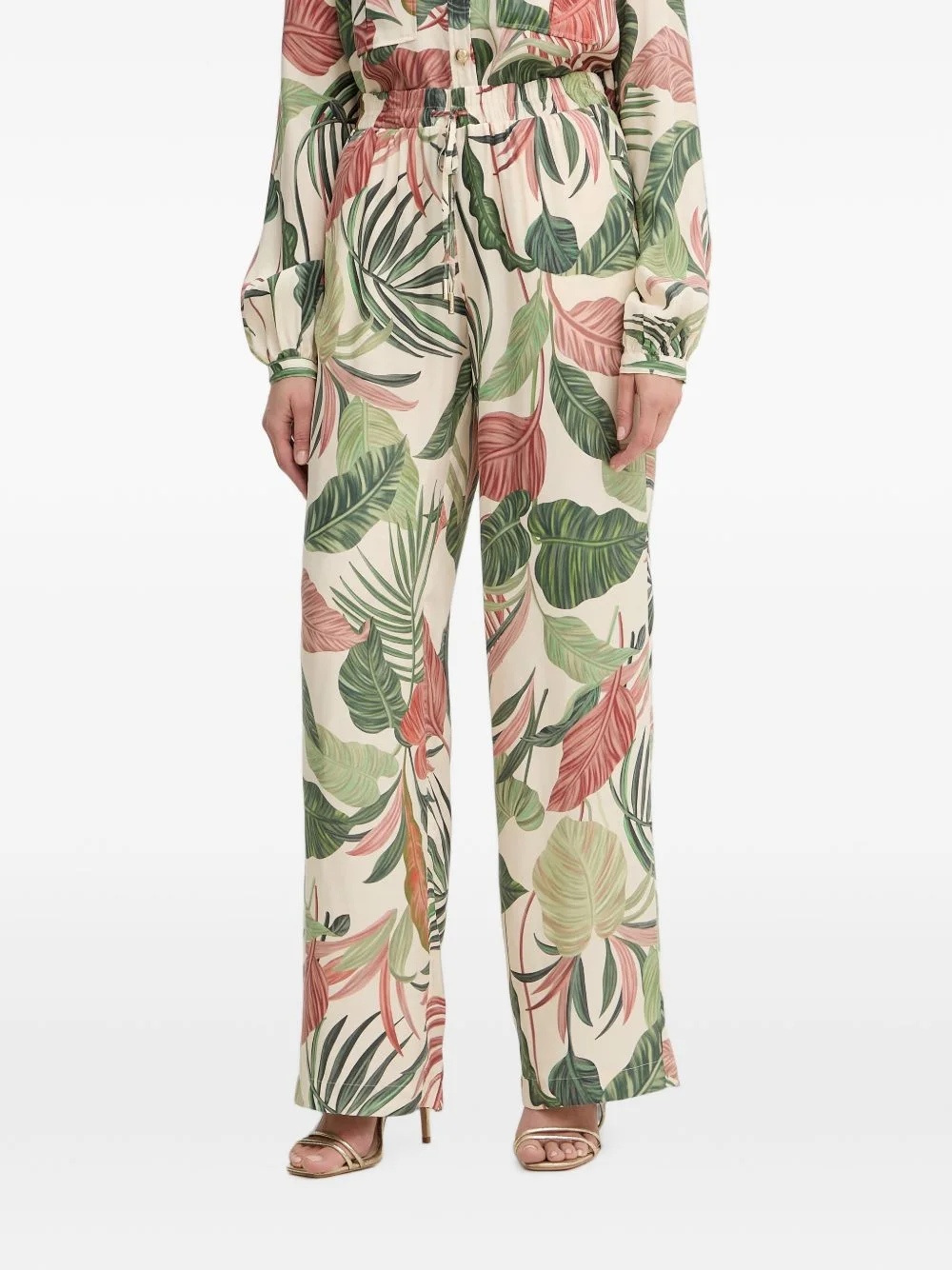 leaf-print wide-leg trousers - 1