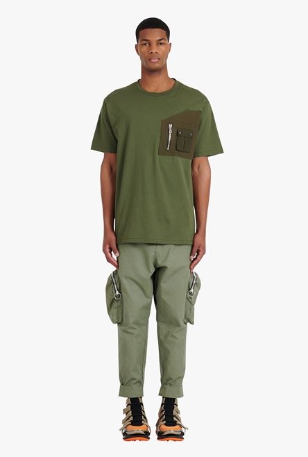 Wide-legged khaki cotton cargo pants - 4