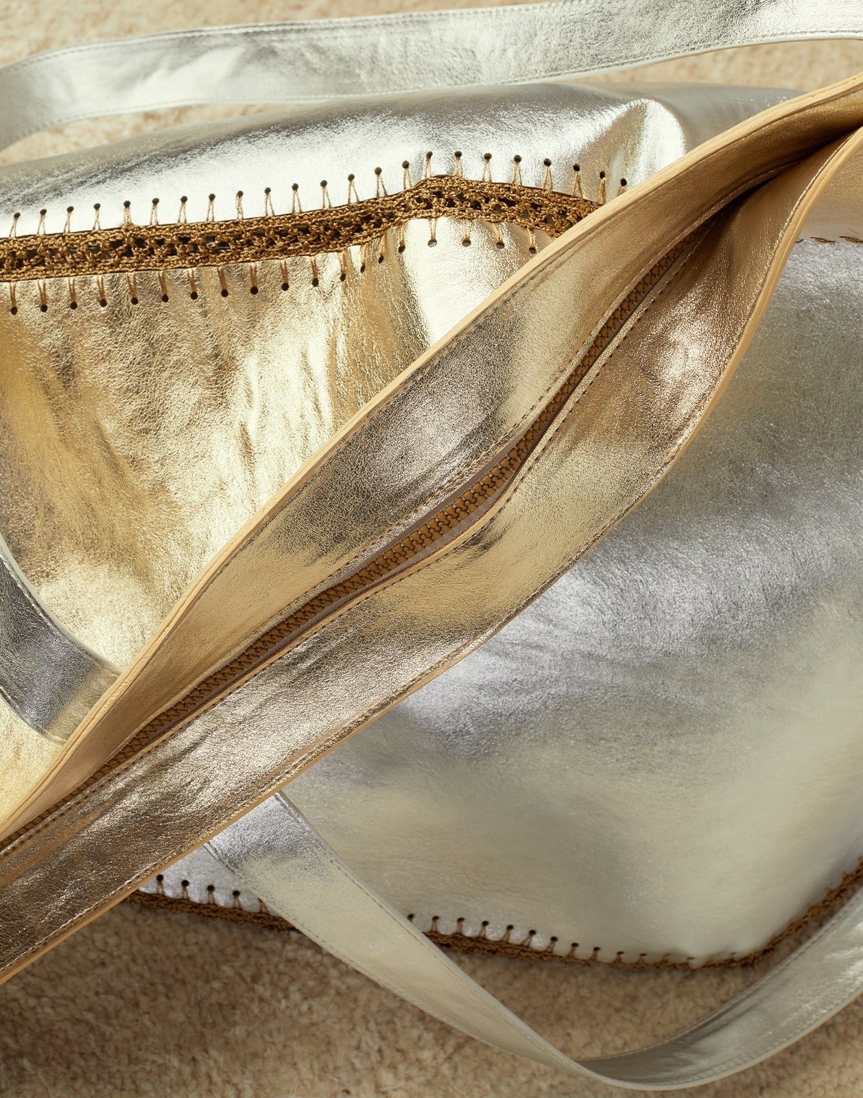 Mixed Metallic Vegan Leather Oversized Tote - 8