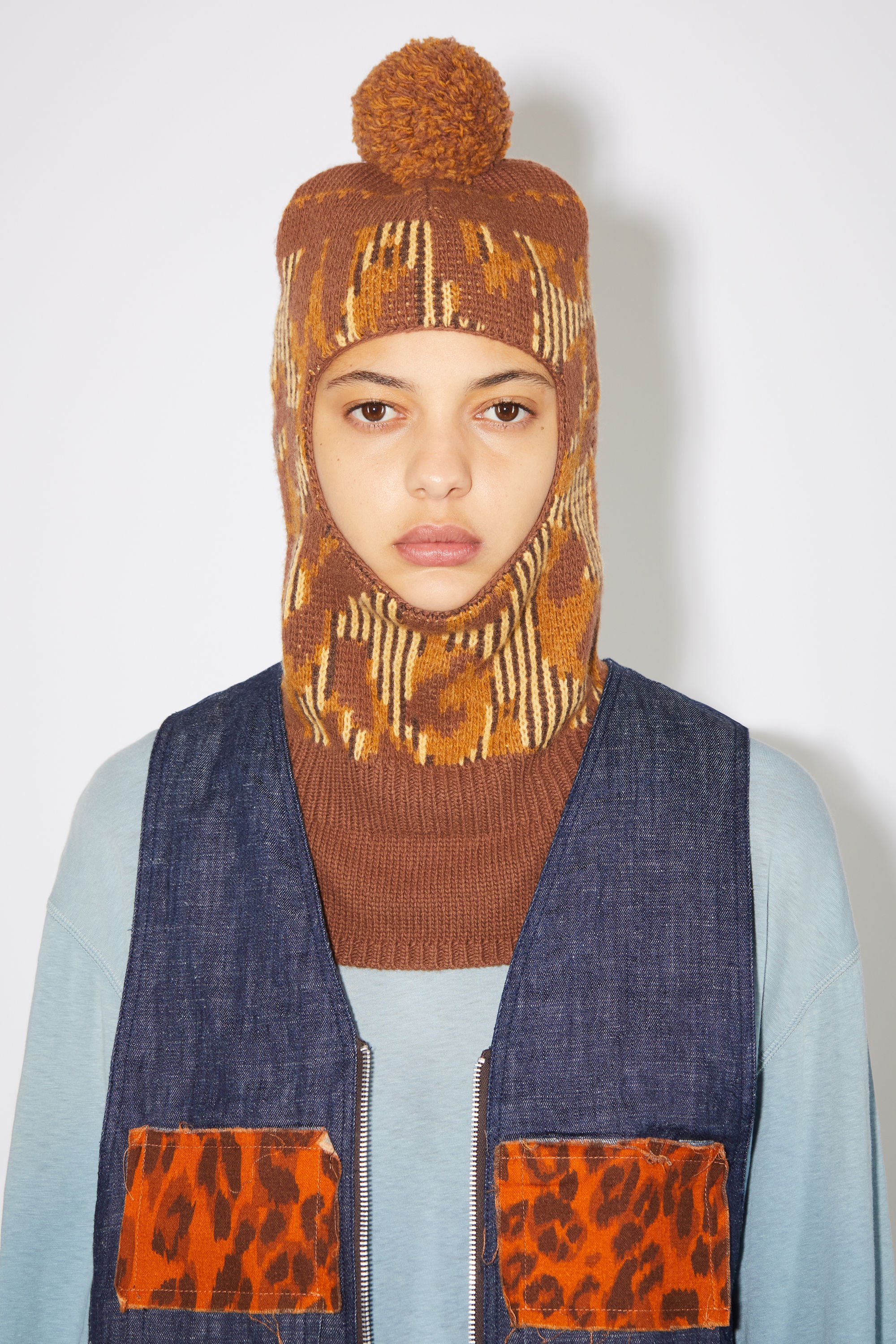 Wool balaclava - Pale orange/coffee brown - 2