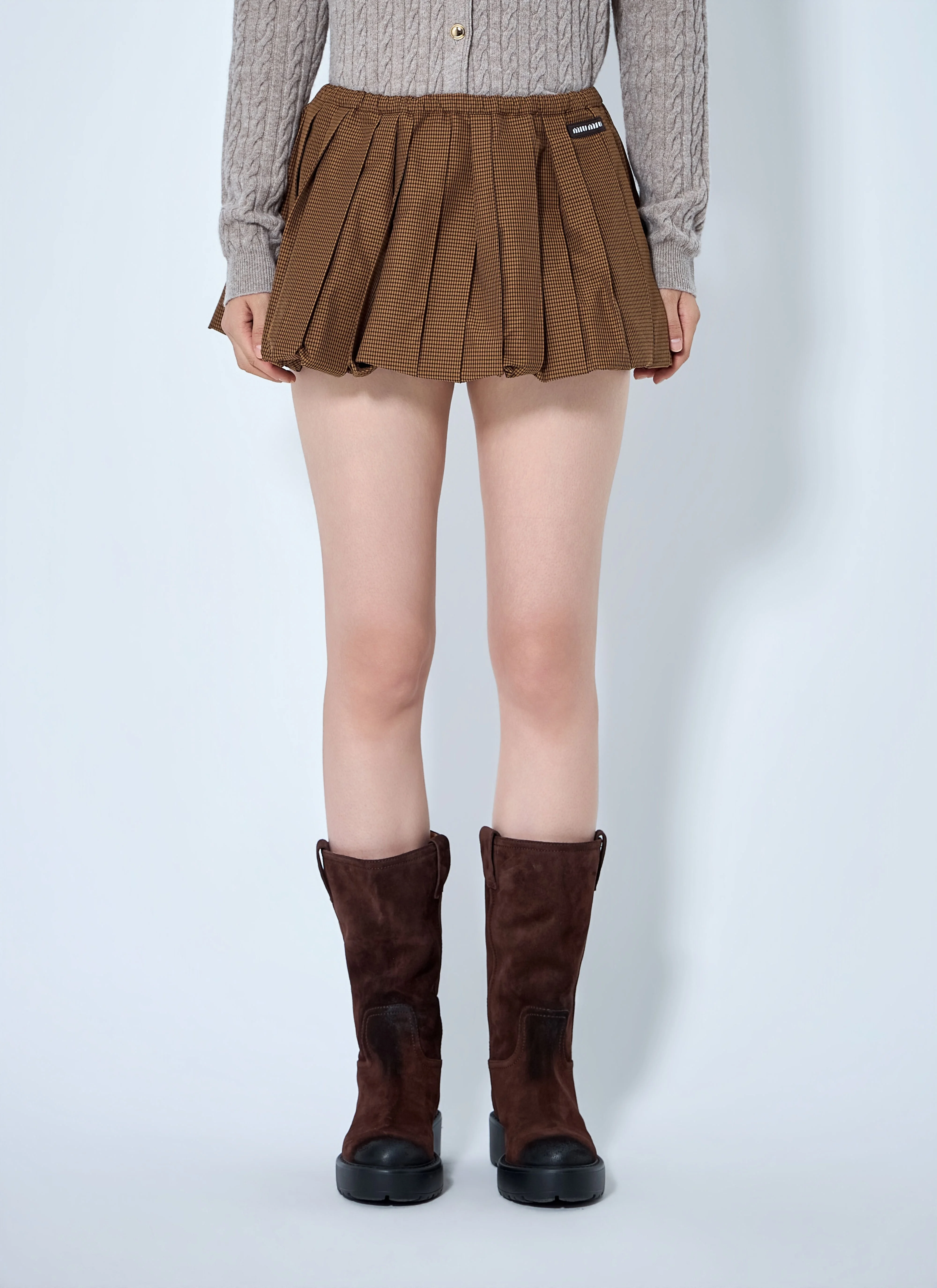 Pleated Gingham Check Mini Skirt - 1