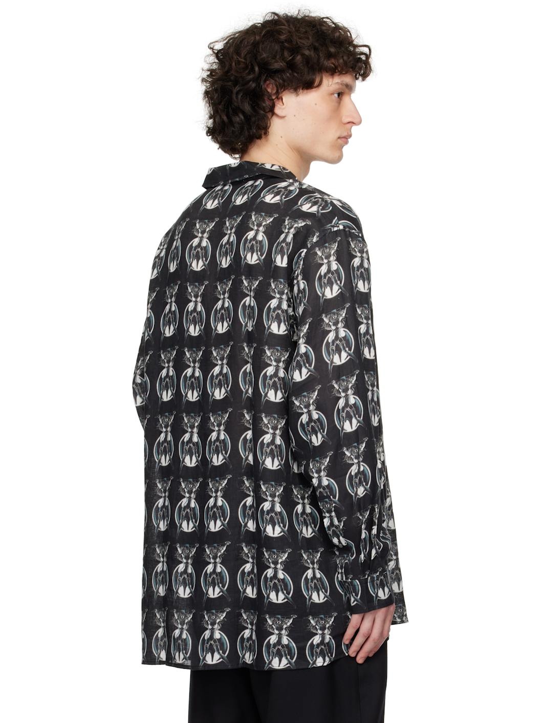 Black Printed Button-Up Shirt - 3