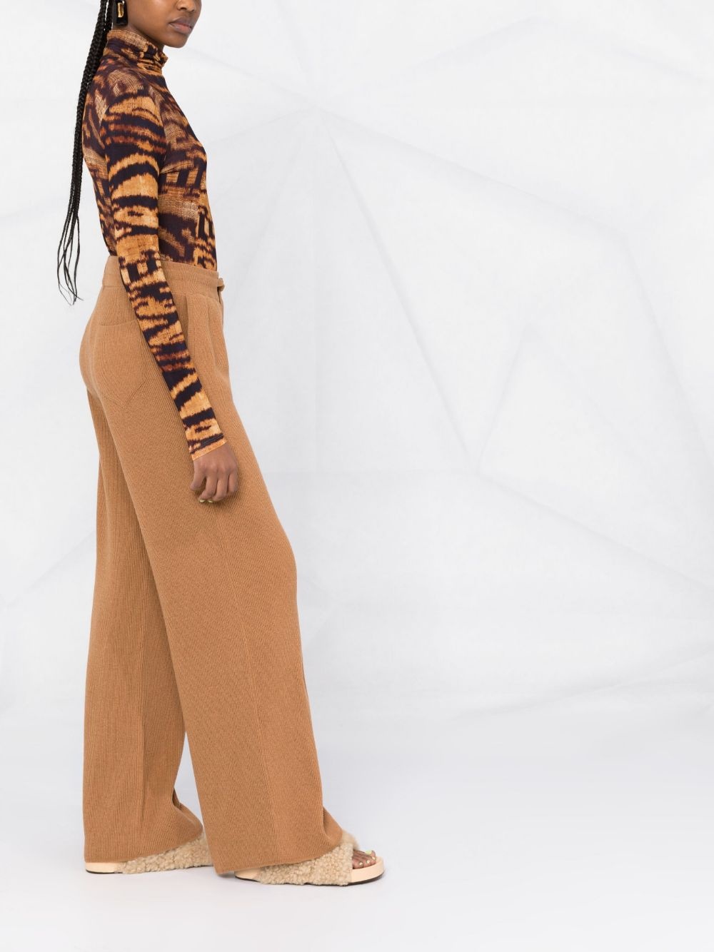 ribbed-knit wide-leg trousers - 6
