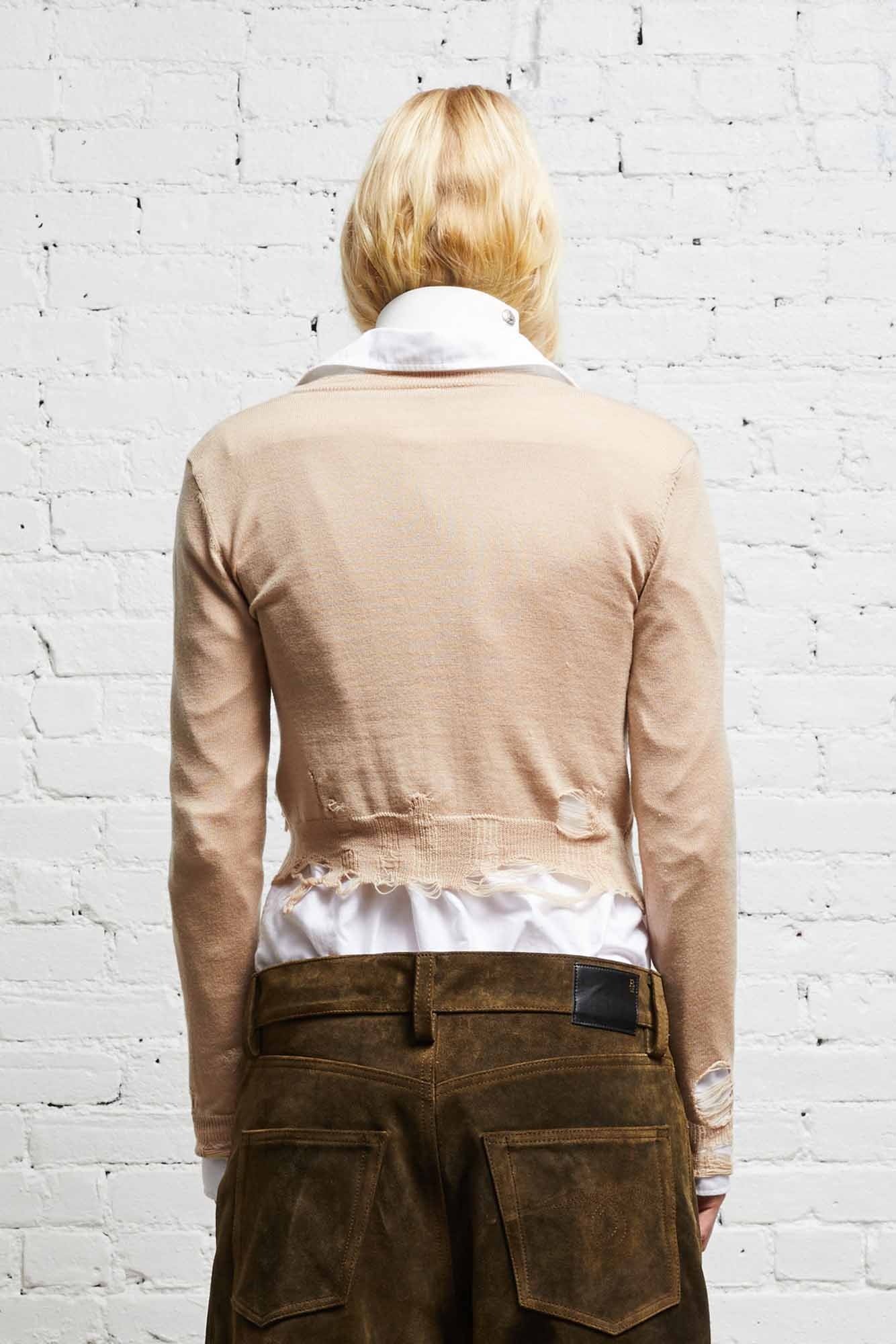 DISTRESSED BABY CARDIGAN - TAN - 5