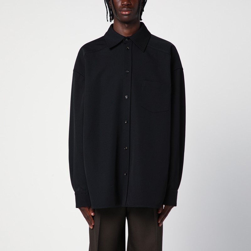 Black wool twill shirt - 1