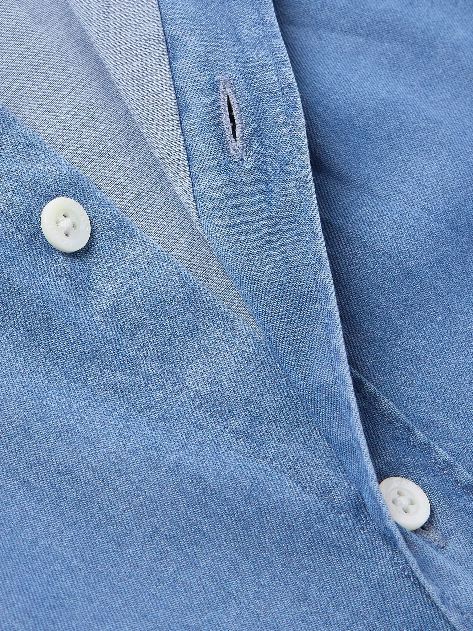 Cotton-Blend Chambray Shirt Blue - 5