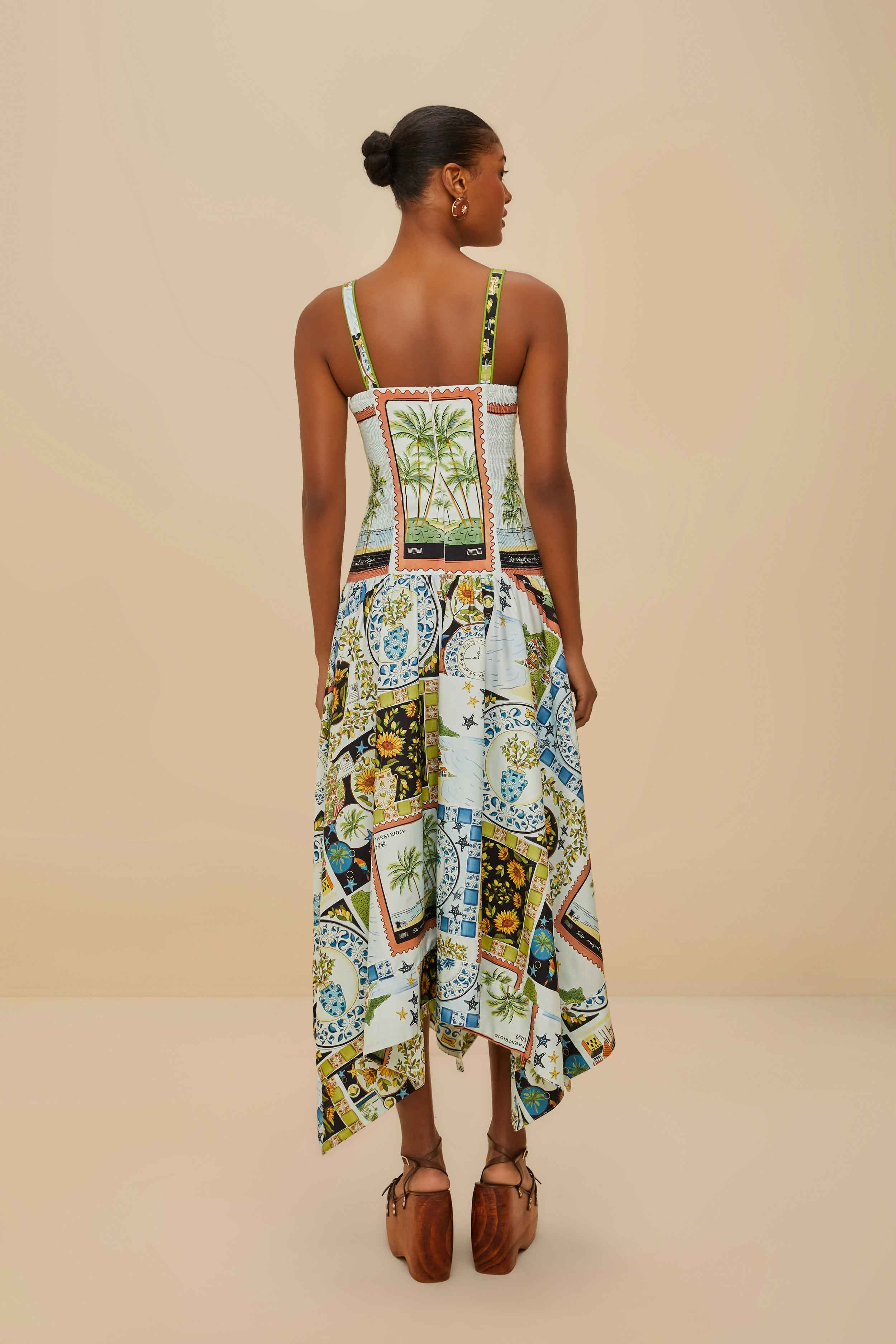 Multicolor Latin Trip Scarves Organic Cotton Midi Dress - 4