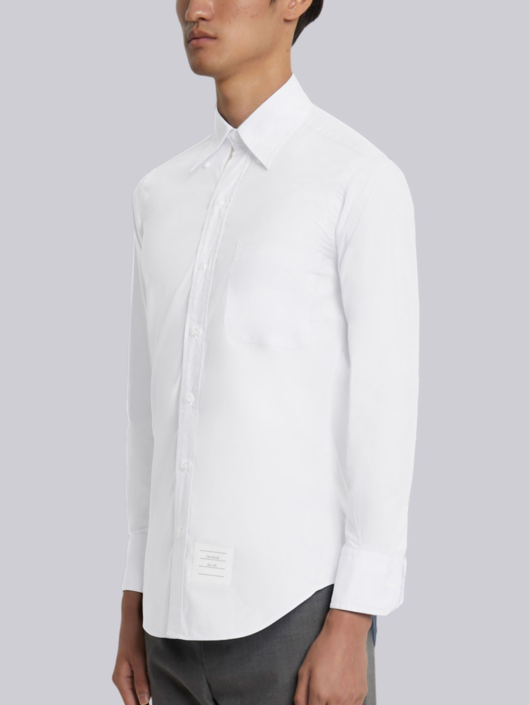 Off White Solid Poplin Stripe Grosgrain Placket Classic Fit Shirt - 2