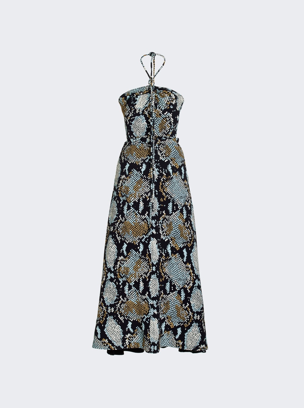 Printed Snake Crepe De Chine Halter Dress Black Multicolor - 1