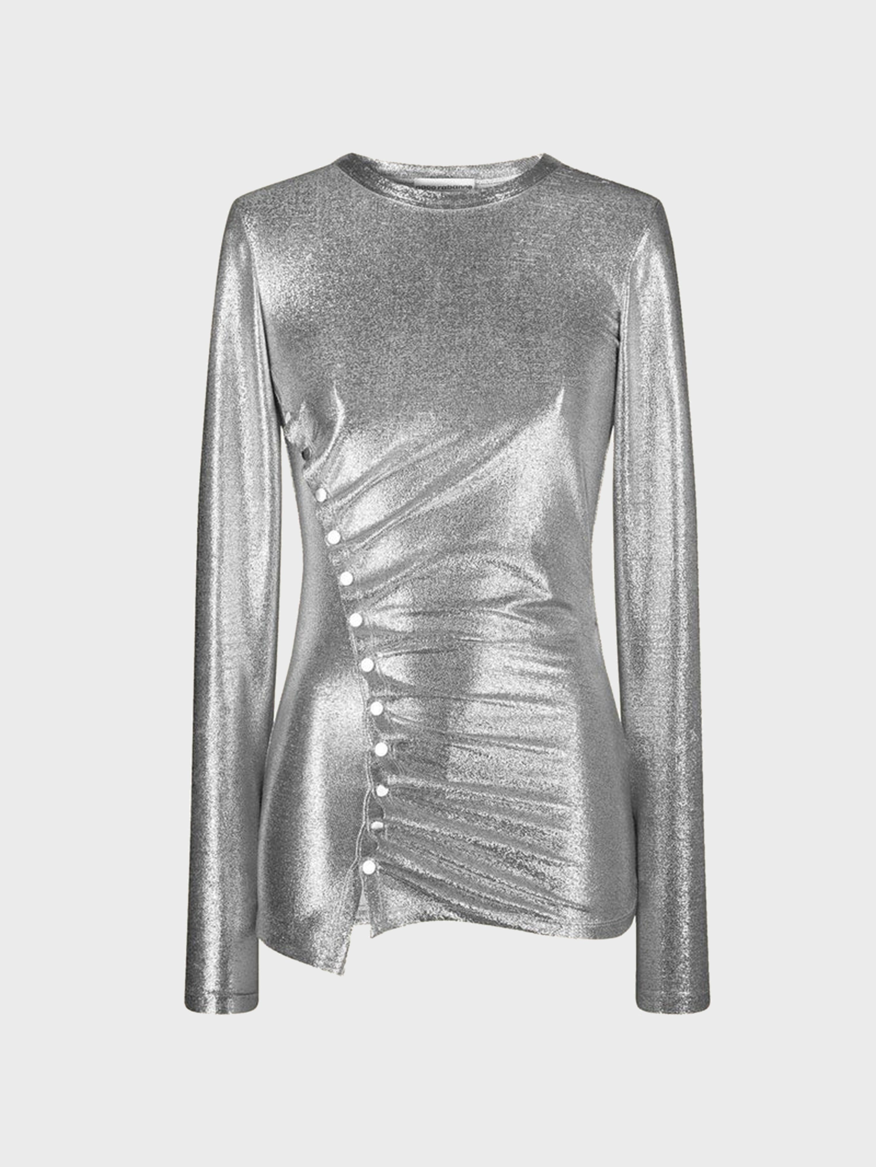 SILVER DRAPÉ PRESSION TOP IN LUREX - 1