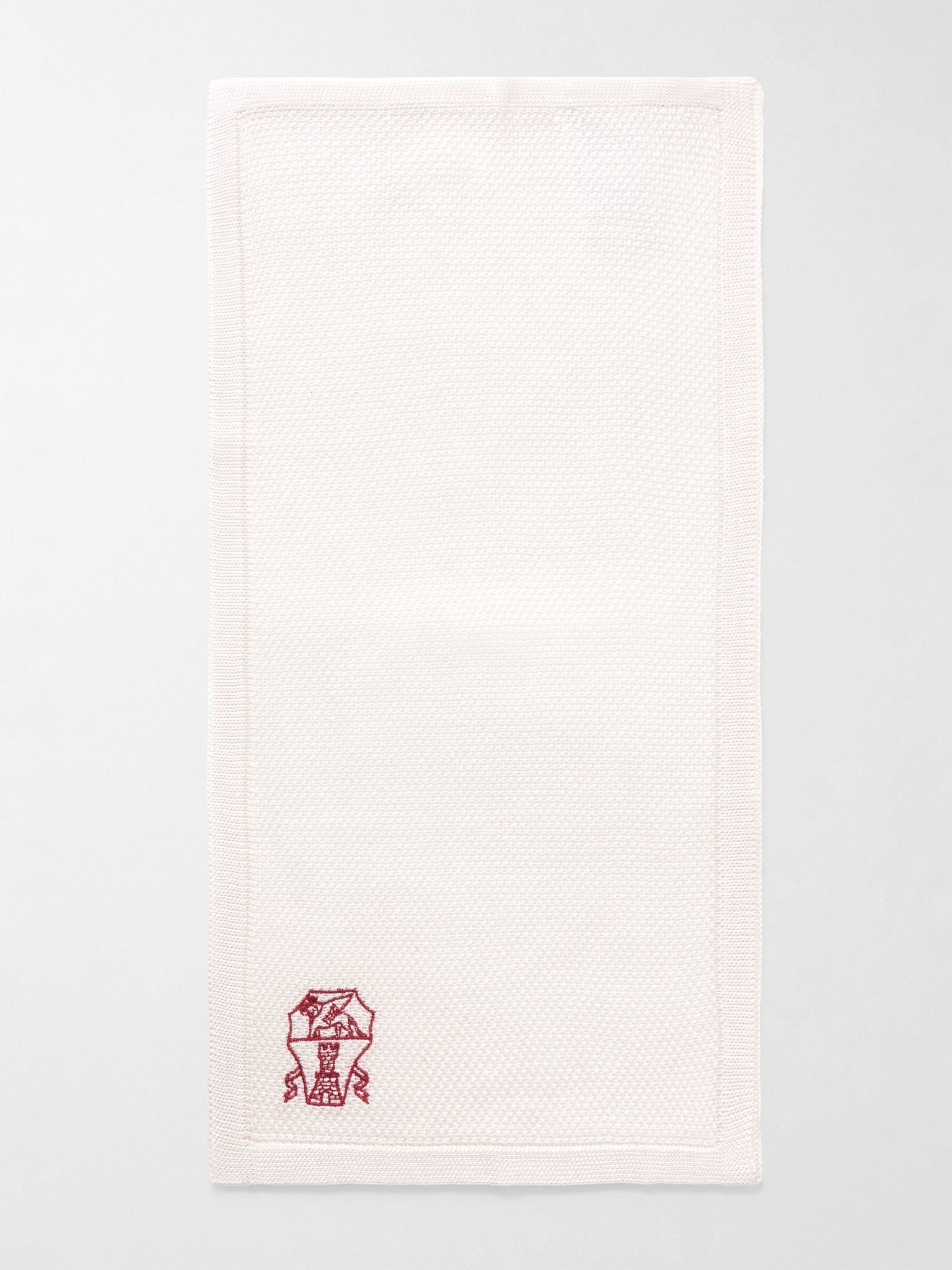 Logo-Embroidered Knitted Silk Pocket Square White - 2