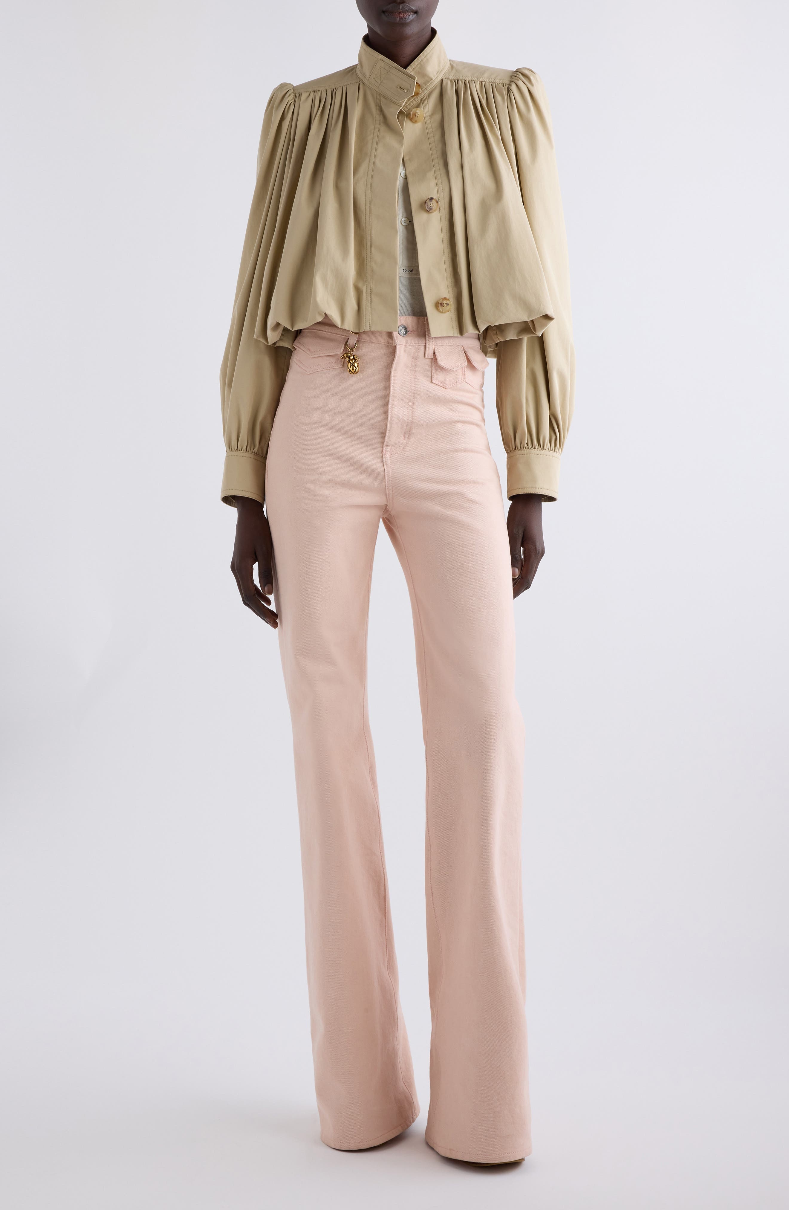 Chloé Pineapple Charm High Waist Twill Pants in Airy Pink at Nordstrom - 2