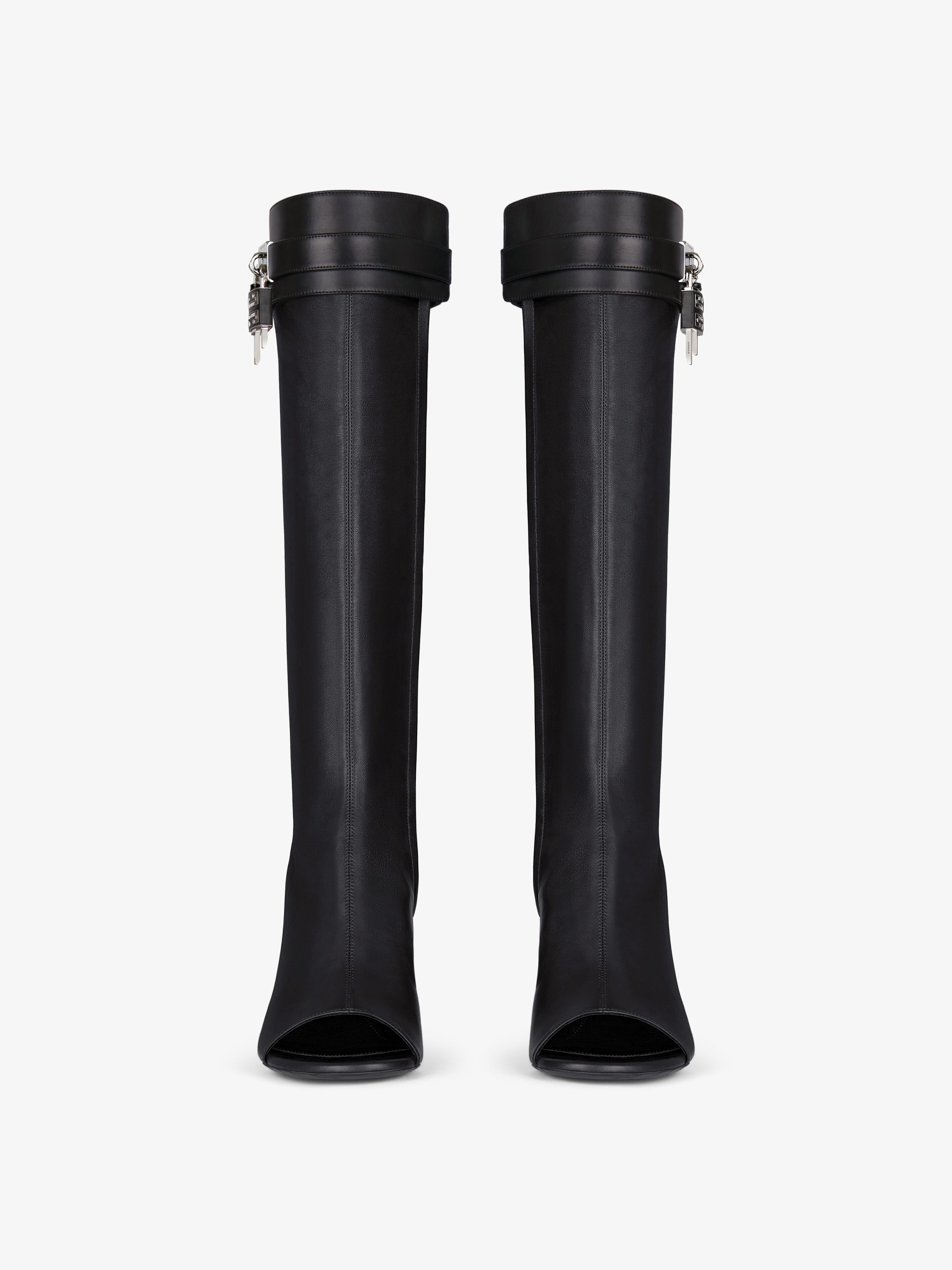 SHARK LOCK STILETTO SANDAL BOOTS IN LEATHER - 3