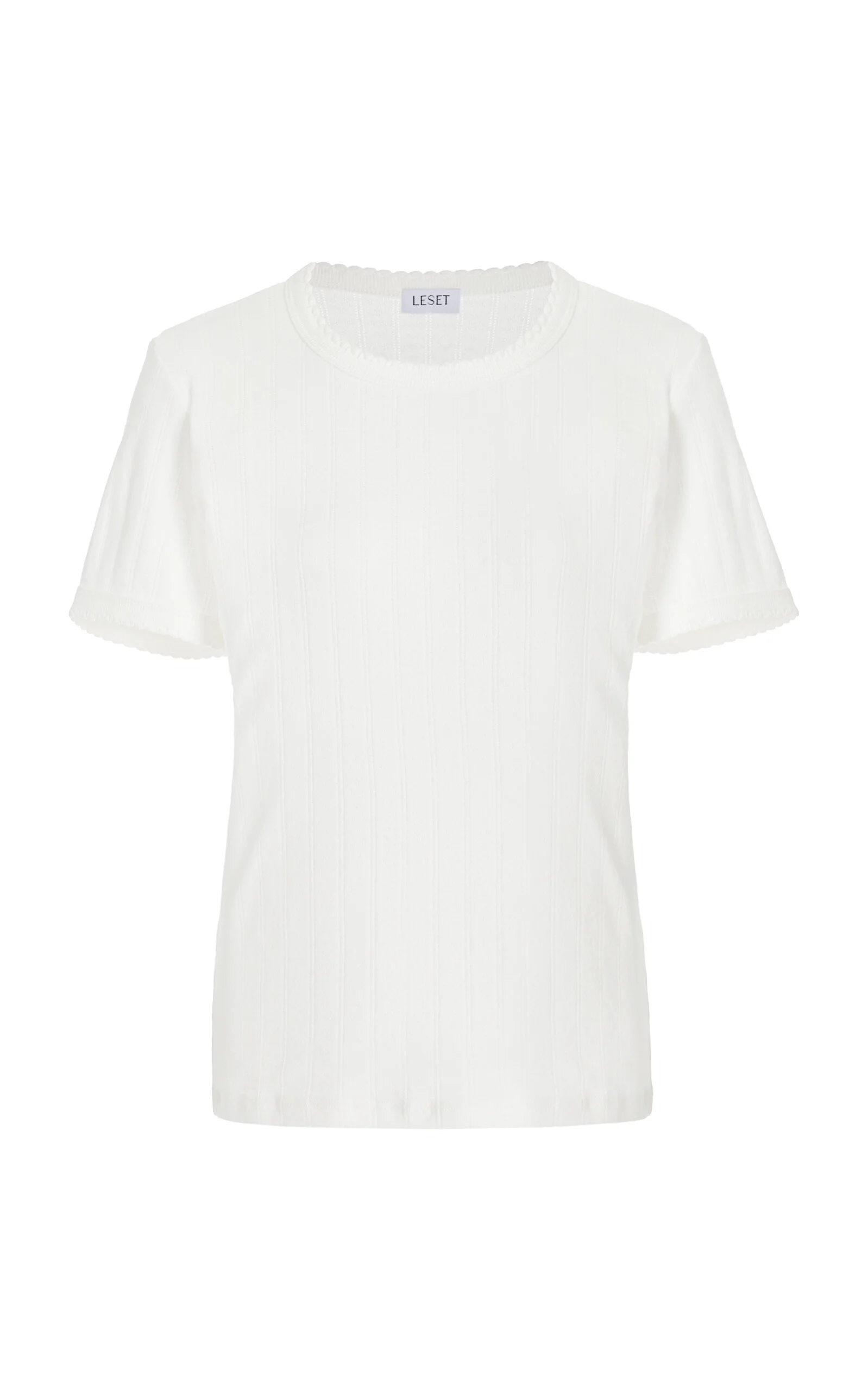Pointelle-Knit Cotton T-Shirt white - 1