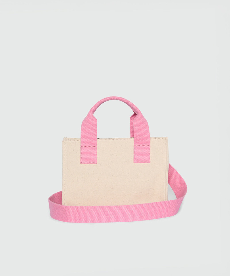 MSGM Off-white canvas micro tote with print and contrasting handles outlook