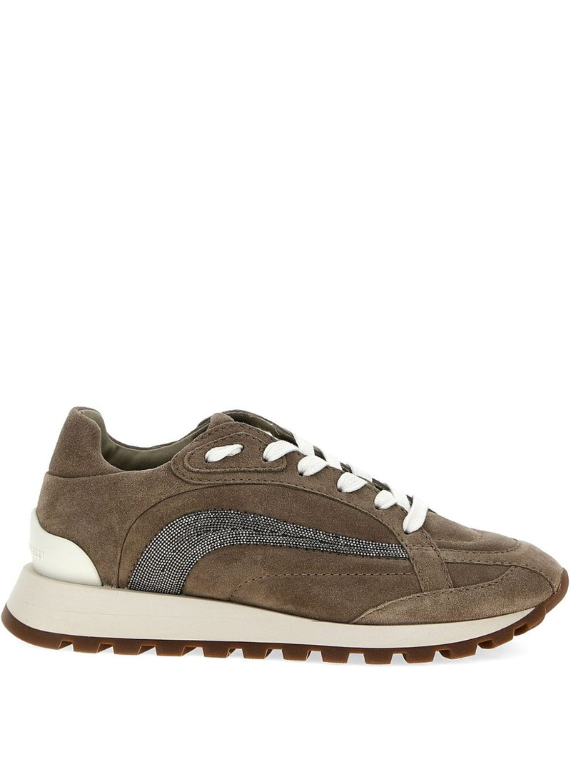 Monili-embellished suede sneakers 1