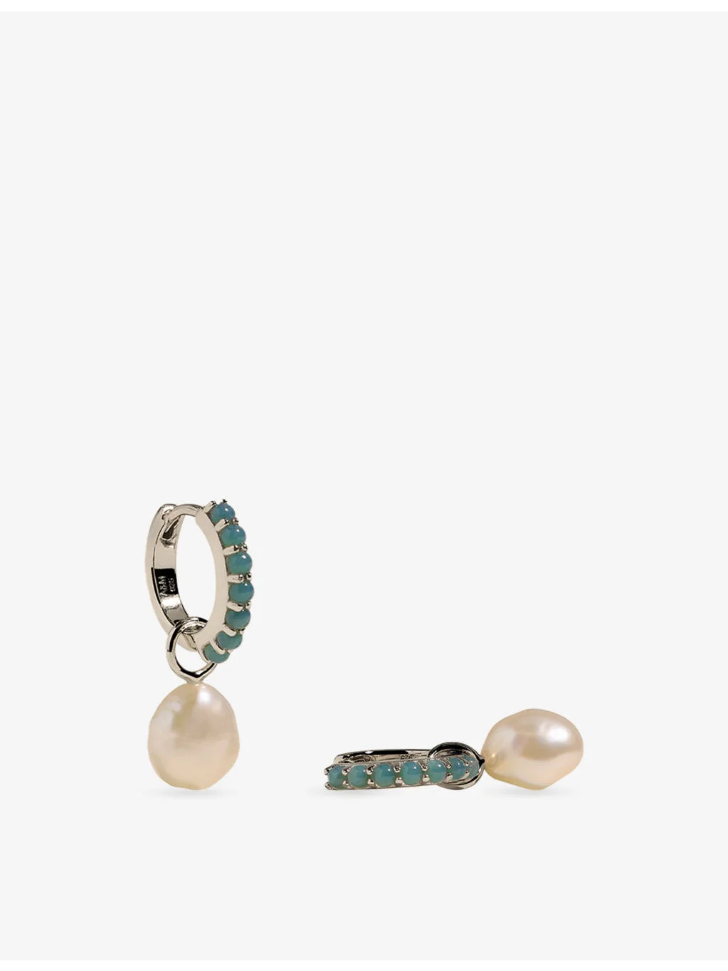 Opal Pearl Charm Rhodium-Plated Sterling Silver Huggies - 1
