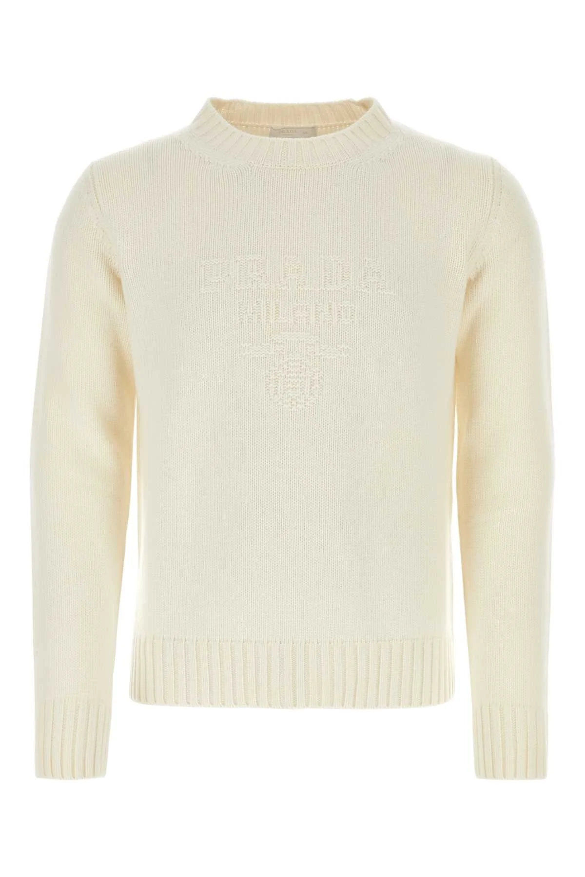 Prada Men Ivory Wool Blend Sweater - 1