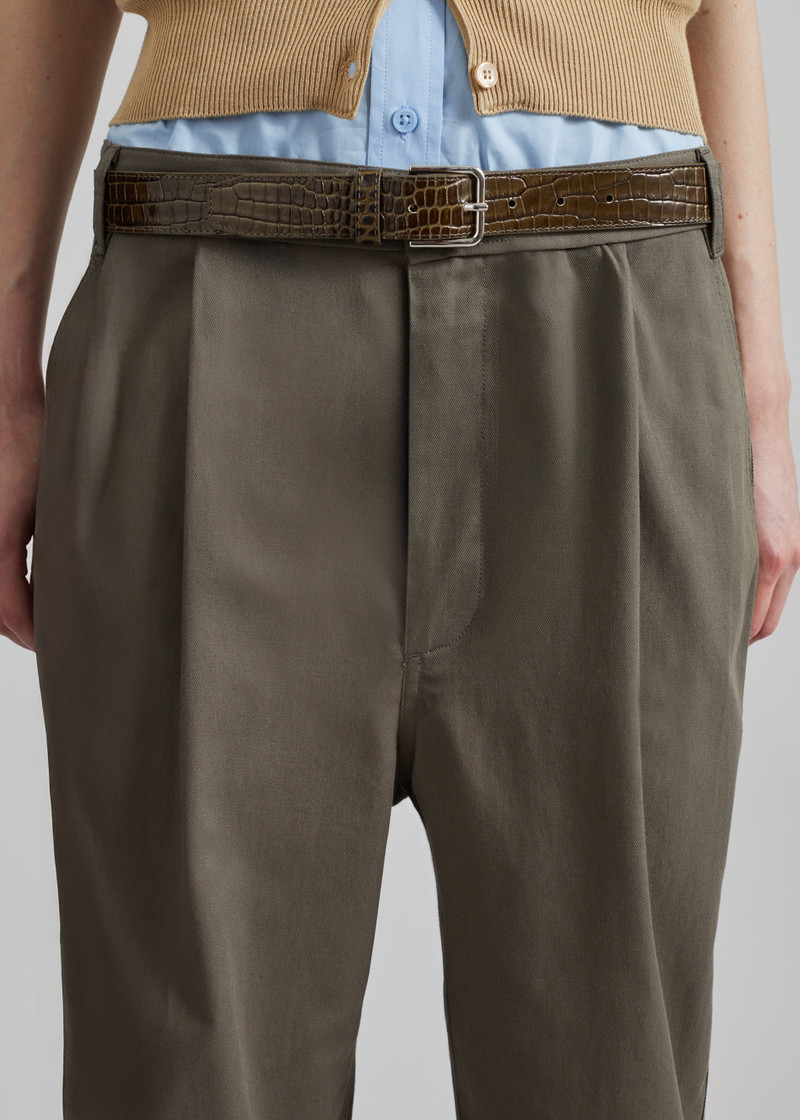 LOW CLASSIC Low Classic Drawstring Washed Cotton Pants - Khaki outlook