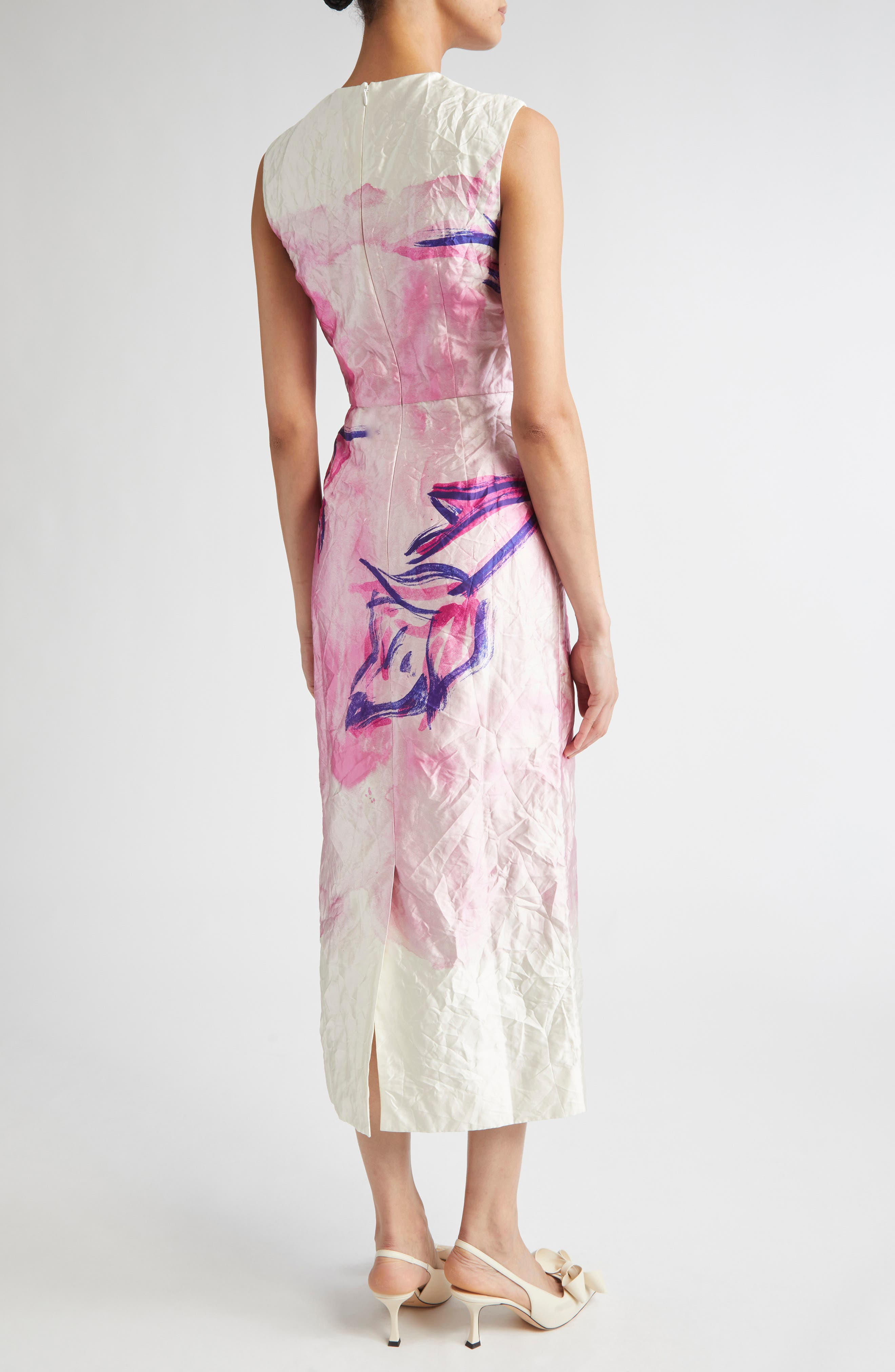 Erdem Crinkled Metallic Satin Sheath Dress in Painted Rose Peony Pink at Nordstrom - 2