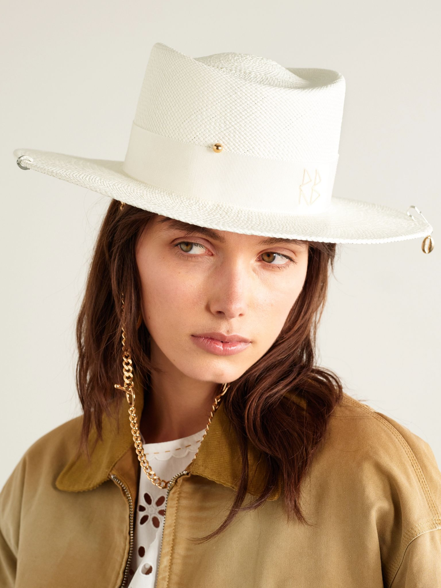 Gambler grosgrain-trimmed embellished straw hat Off-white - 4