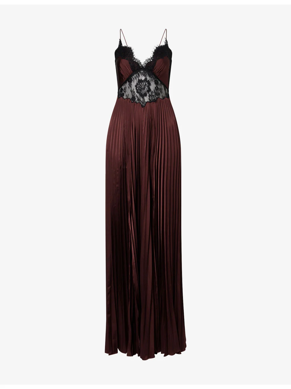 Pleated Lace-Trim Satin Maxi Dress - 1