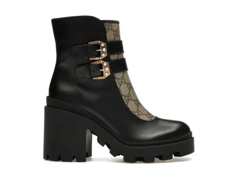 Gucci Buckles Ankle Boots Black Beige (Women's) - 1