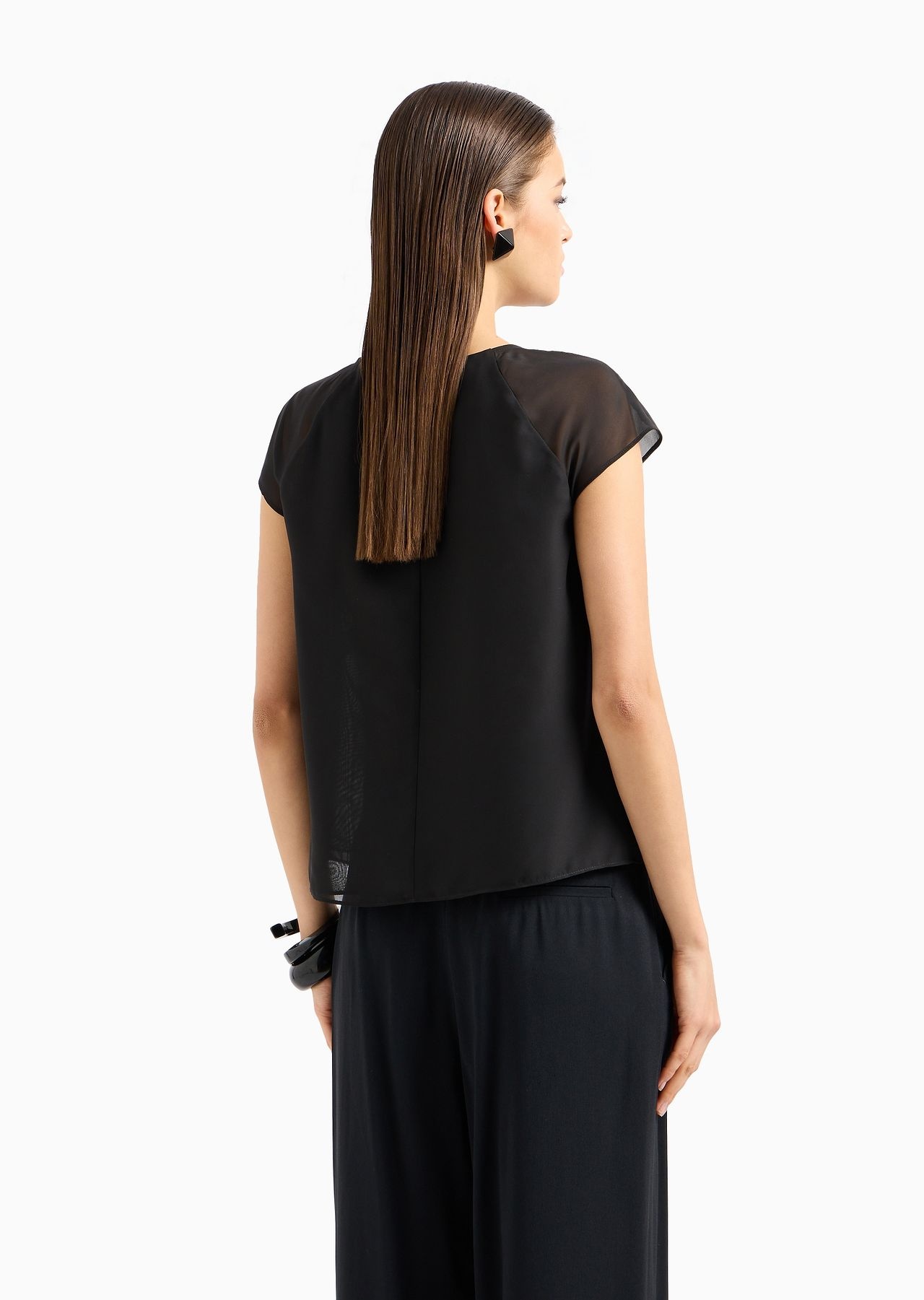 Pleated georgette short-sleeved blouse - 5