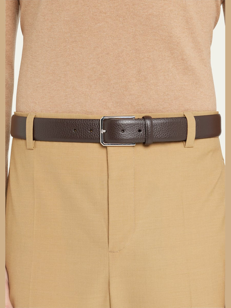 Santoni Men's Rectangle Buckle Grained Leather Belt outlook