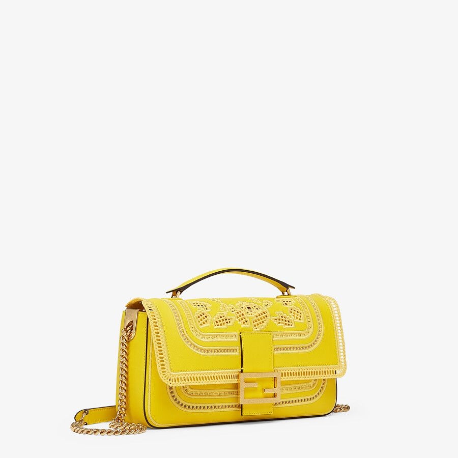 Embroidered yellow leather bag 2