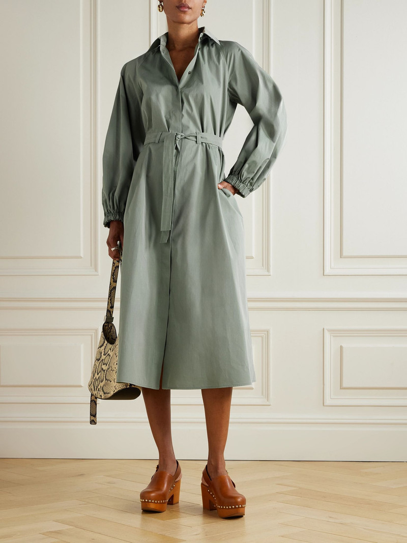 Max Mara Viale belted cotton-poplin midi shirt dress Sage green outlook