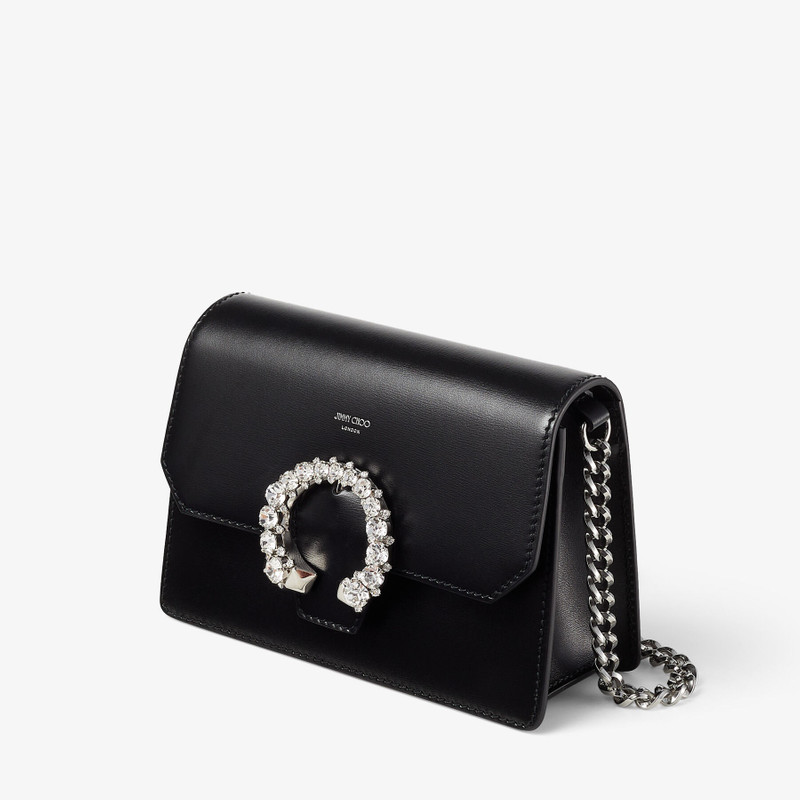 Madeline Crossbody
Black Polished Grainy Leather Crossbody Bag with Crystal Buckle 6