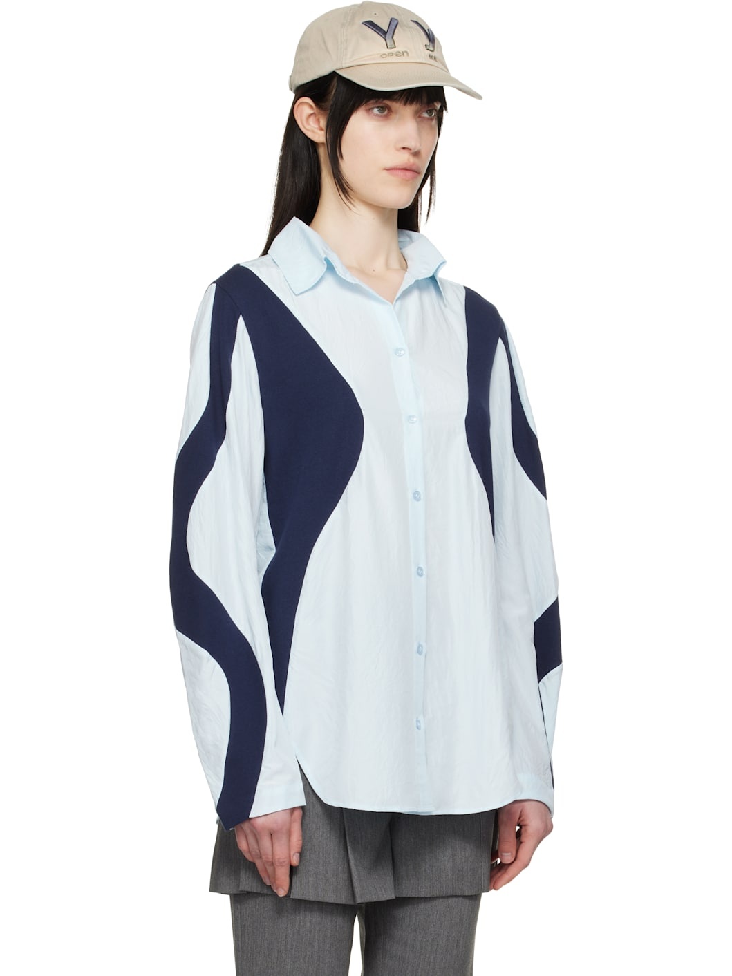 Blue Curved Panel Shirt - 2
