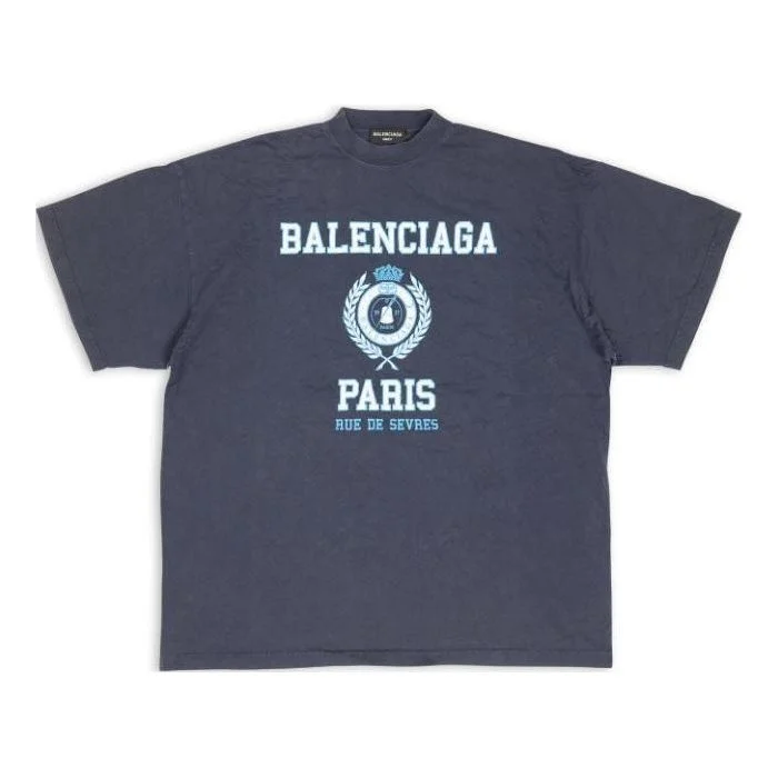 Balenciaga College Crest Oversized T-Shirt 'Navy' 694576TMV954140 - 1